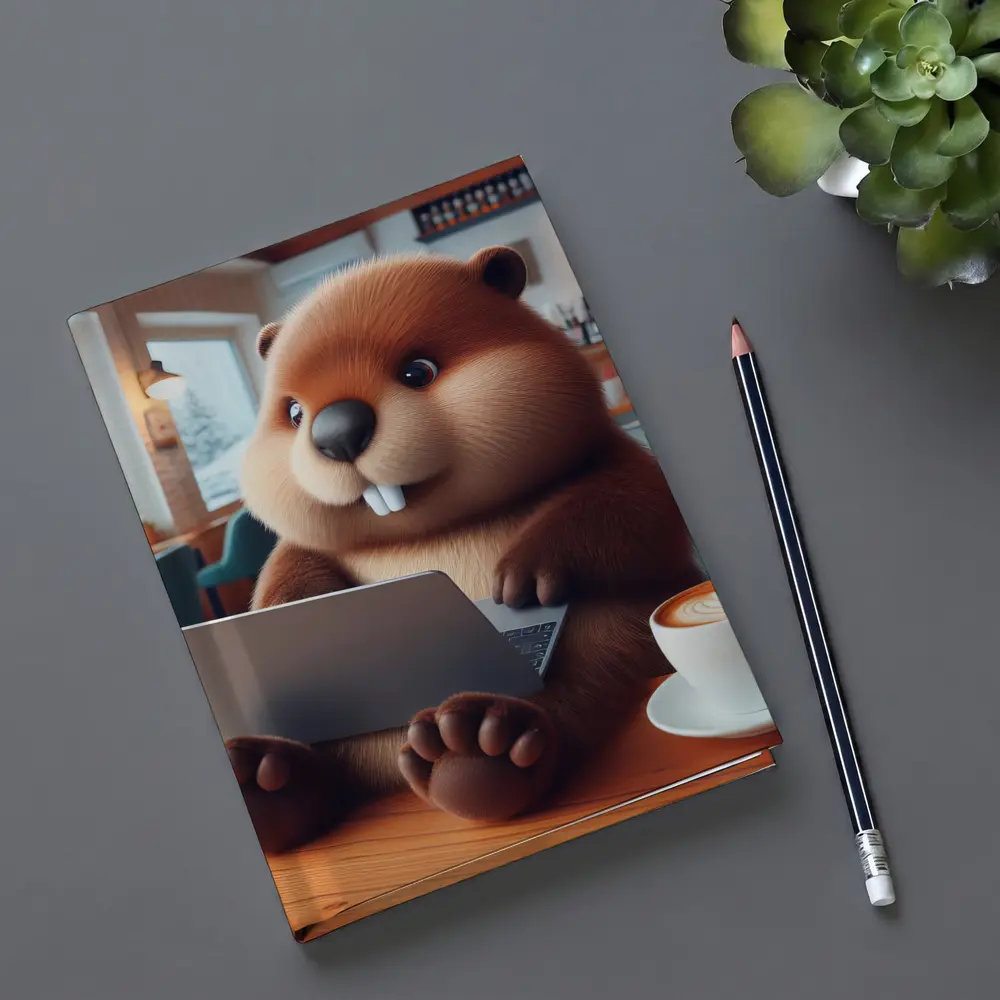 Cartoon Beaver Working On Laptop In Cafe – Notebooks