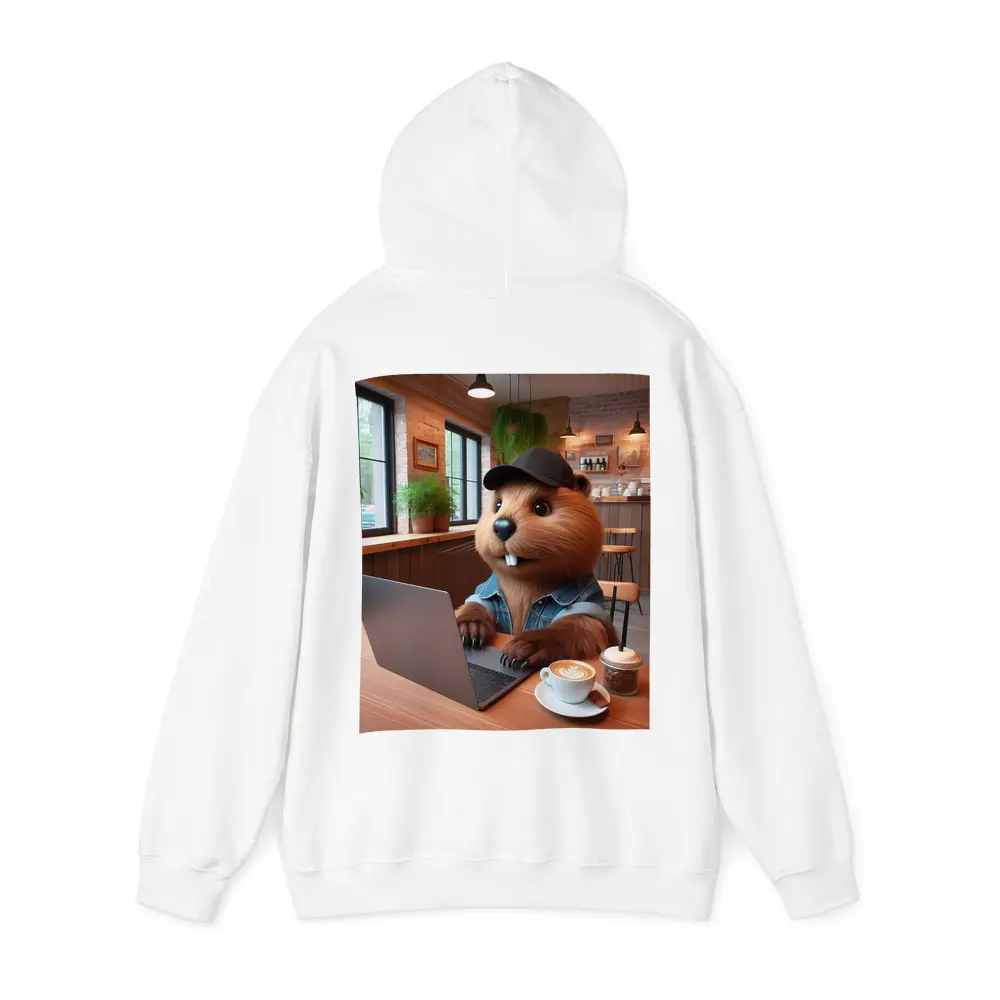 Beaver Working Laptop Coffee Shop Cartoon – Hoodies