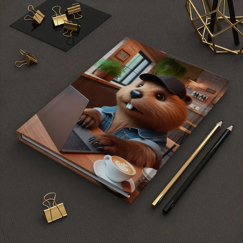 Beaver Working Laptop Coffee Shop Cartoon – Notebooks