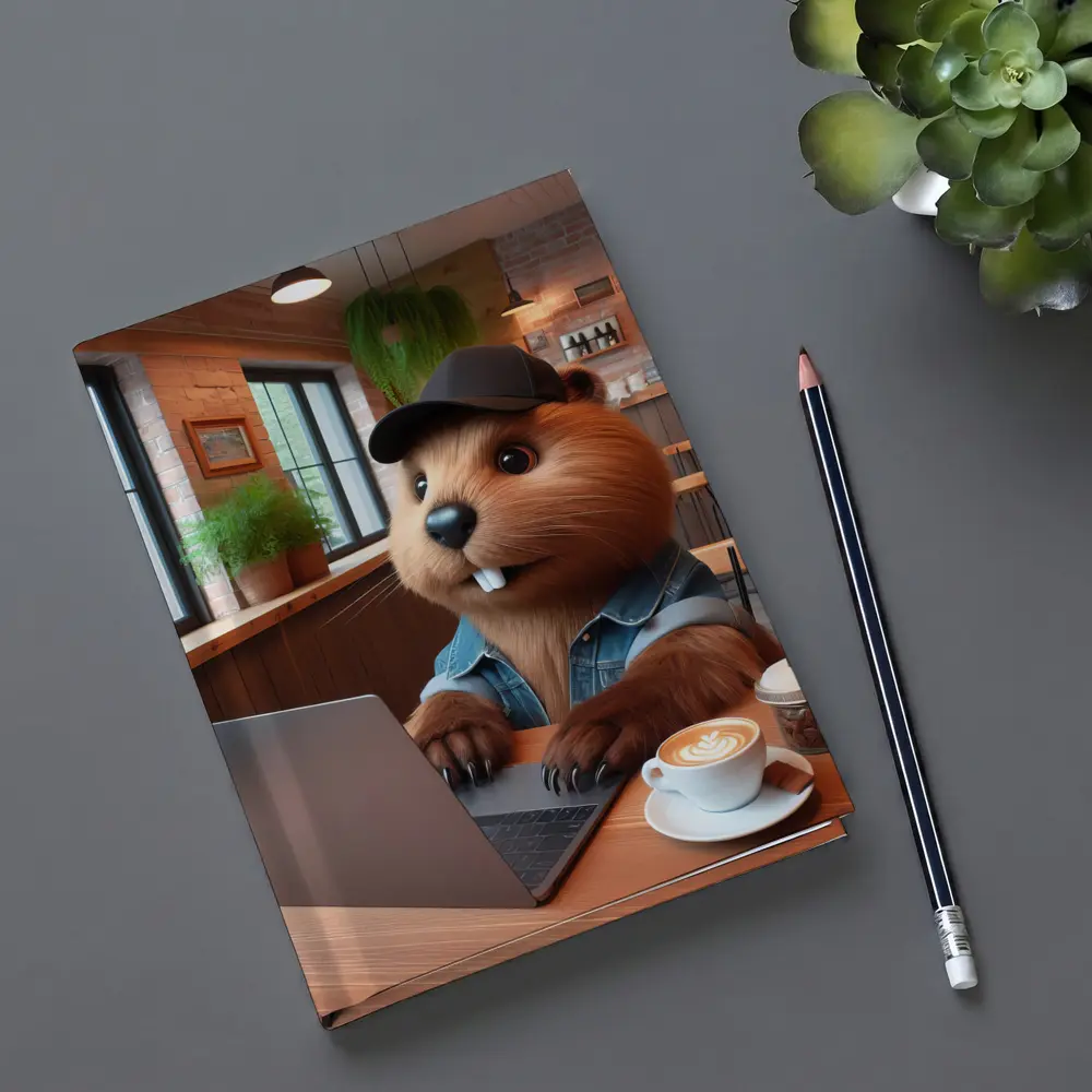 Beaver Working Laptop Coffee Shop Cartoon – Notebooks