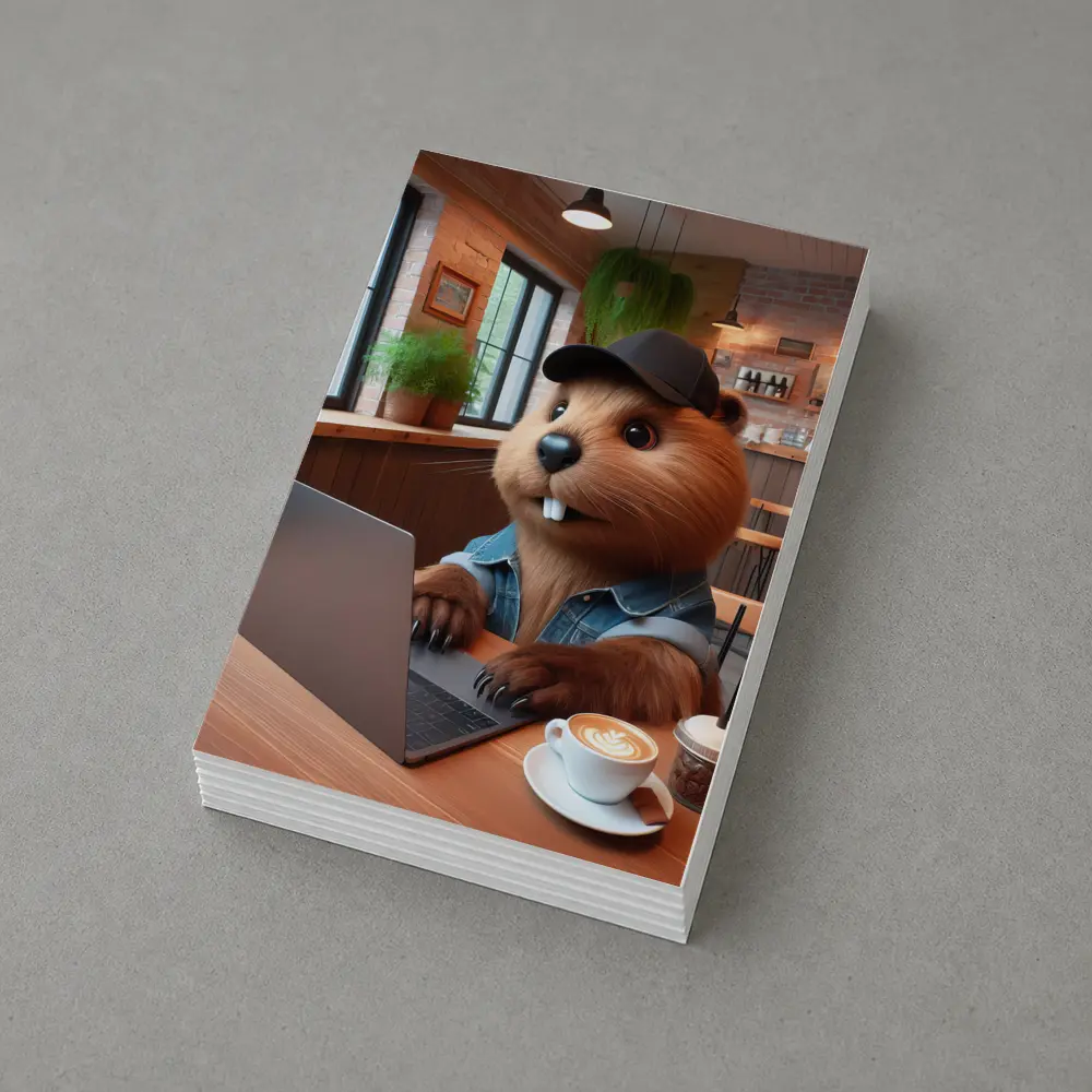 Beaver Working Laptop Coffee Shop Cartoon – Postcards