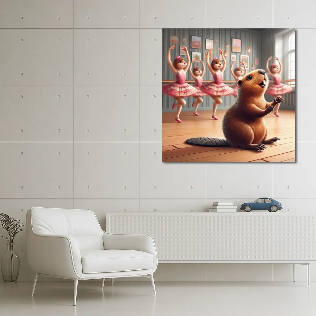 Beaver Dancing In Pink Ballet Studio – Wall Art