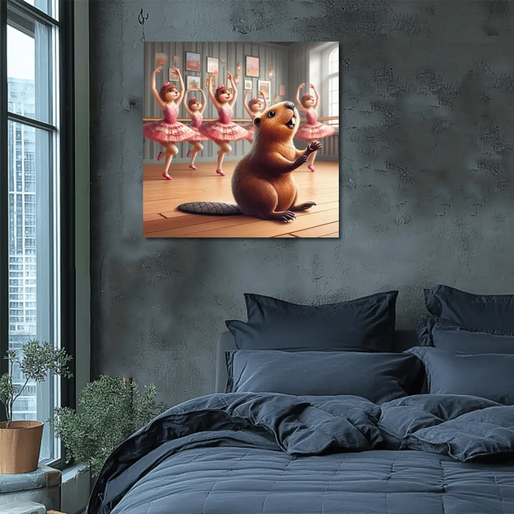 Beaver Dancing In Pink Ballet Studio – Wall Art