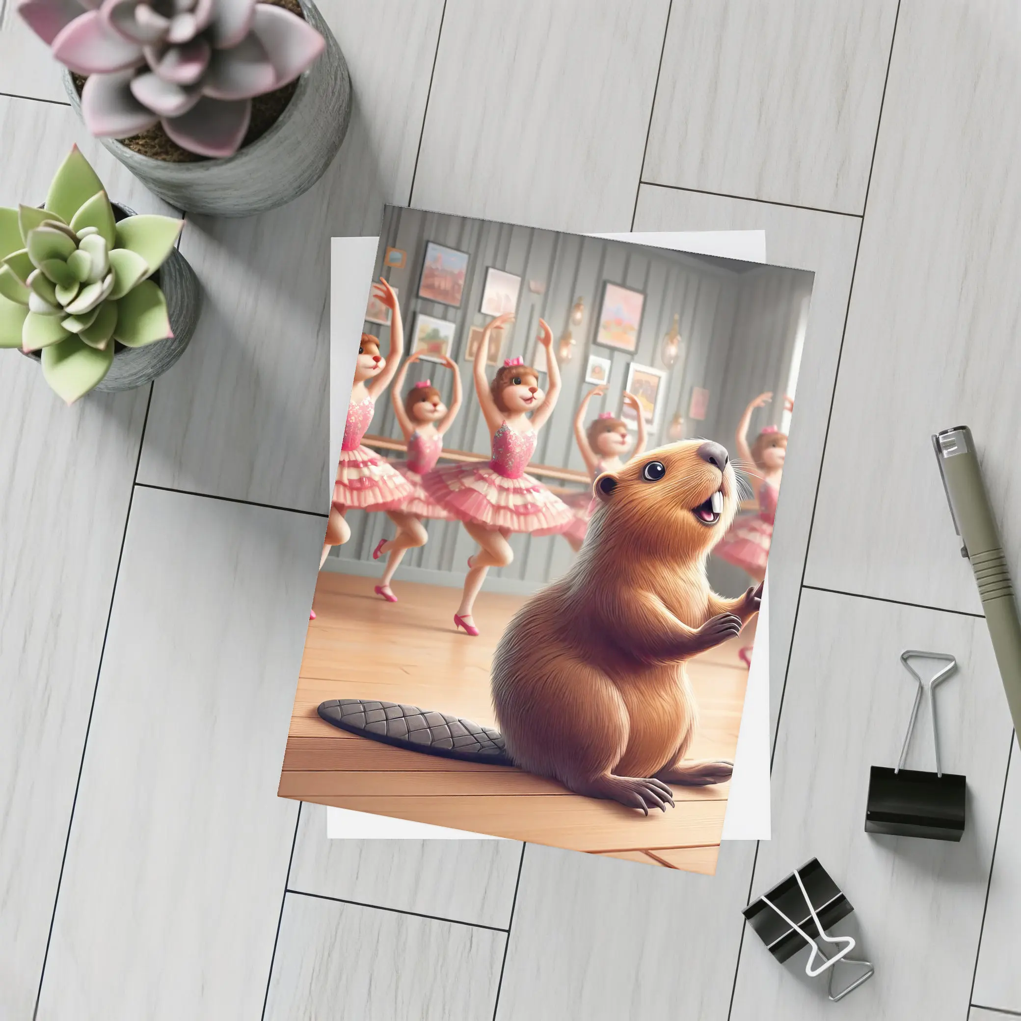 Beaver Dancing In Pink Ballet Studio – Postcards