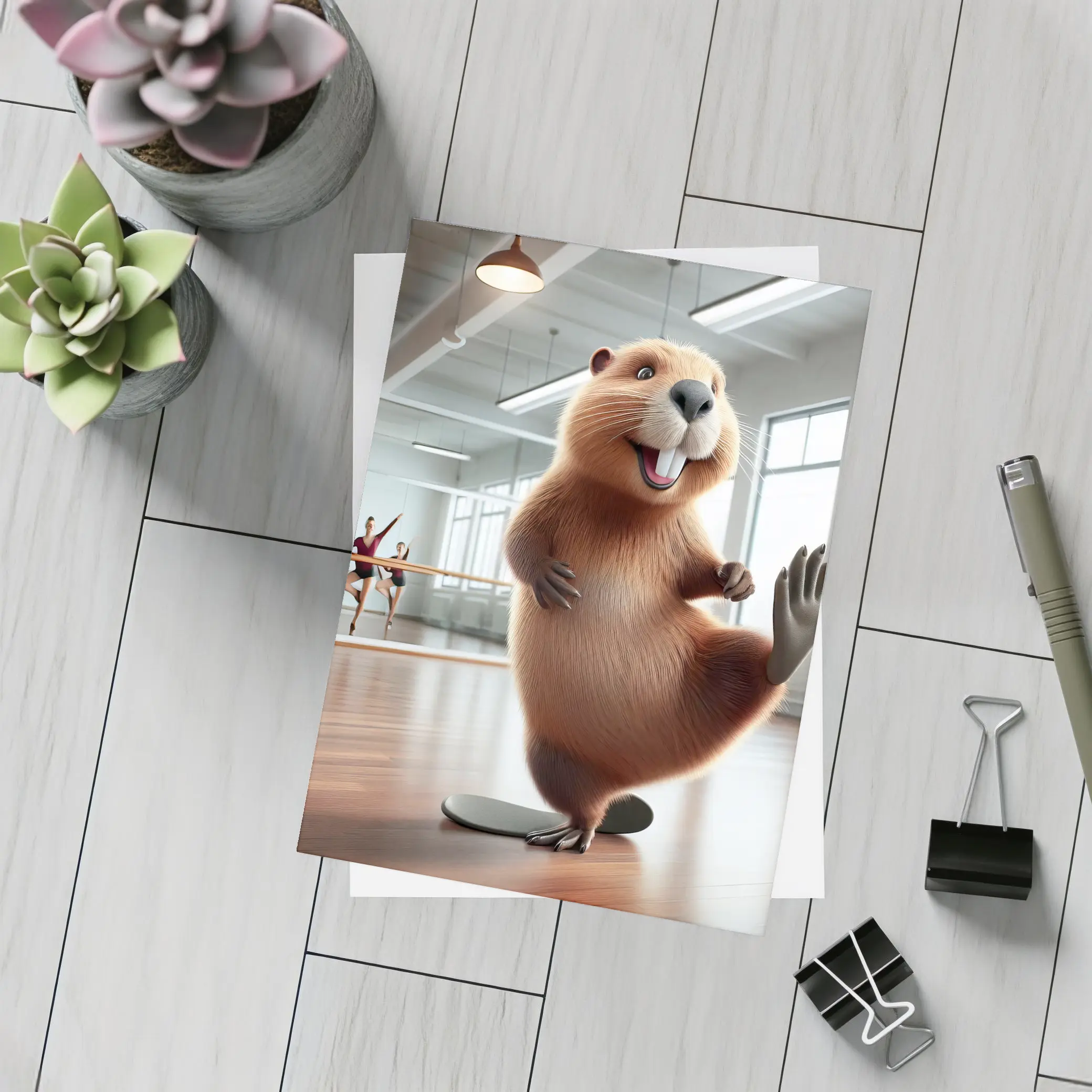Dancing Beaver In Ballet Studio – Postcards