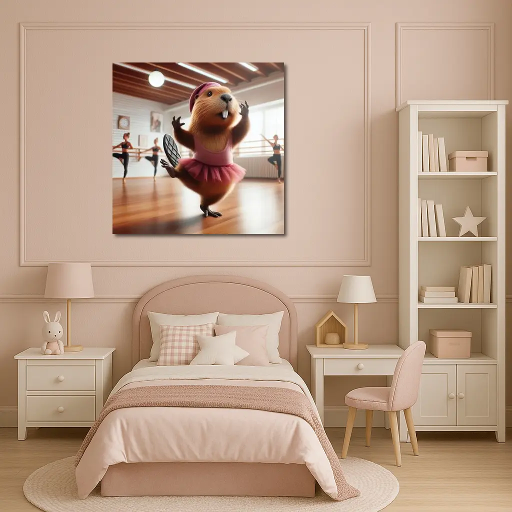 Funny Beaver Ballerina Dancing In Studio – Wall Art