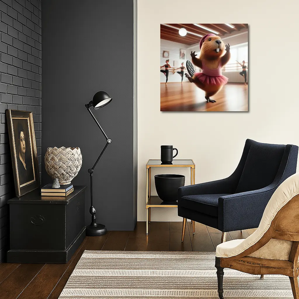 Funny Beaver Ballerina Dancing In Studio – Wall Art