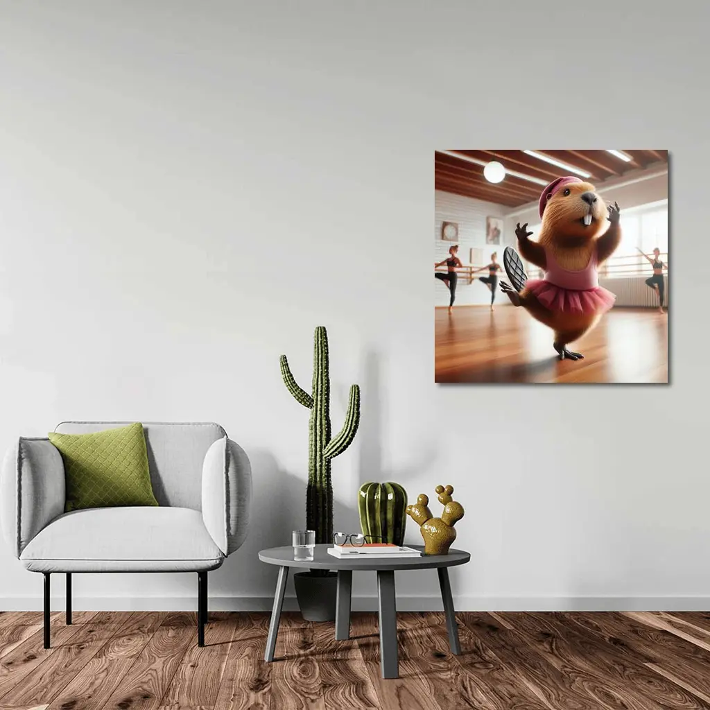 Funny Beaver Ballerina Dancing In Studio – Wall Art