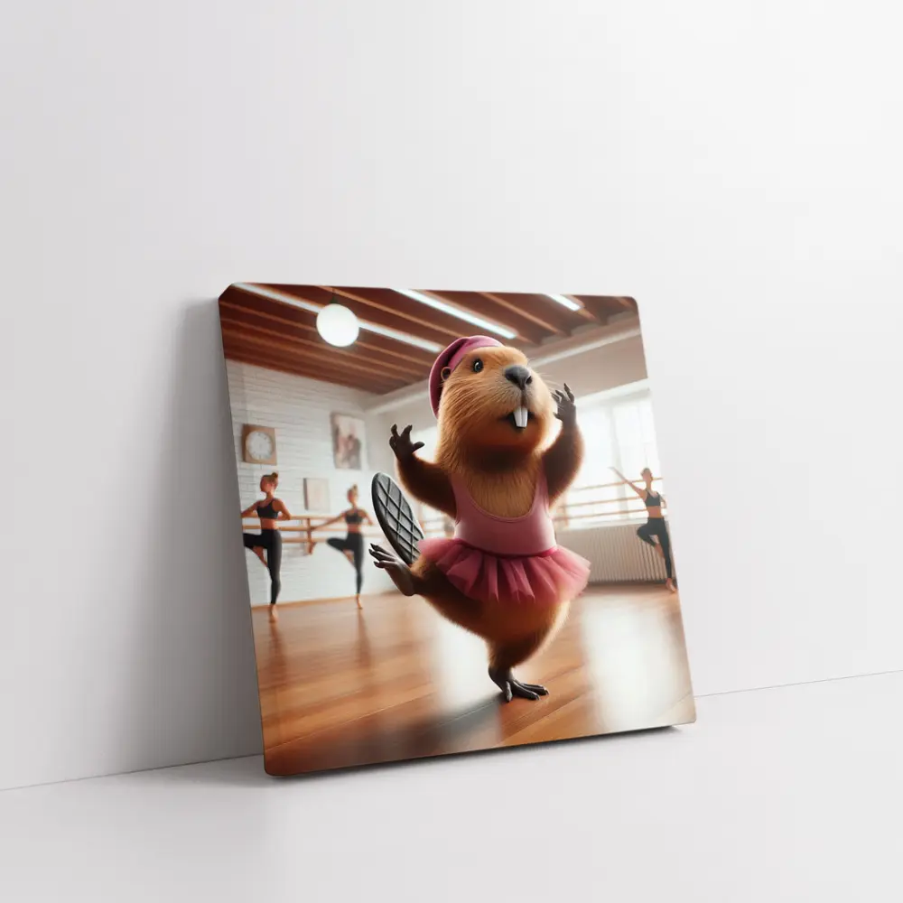 Funny Beaver Ballerina Dancing In Studio – Wall Art