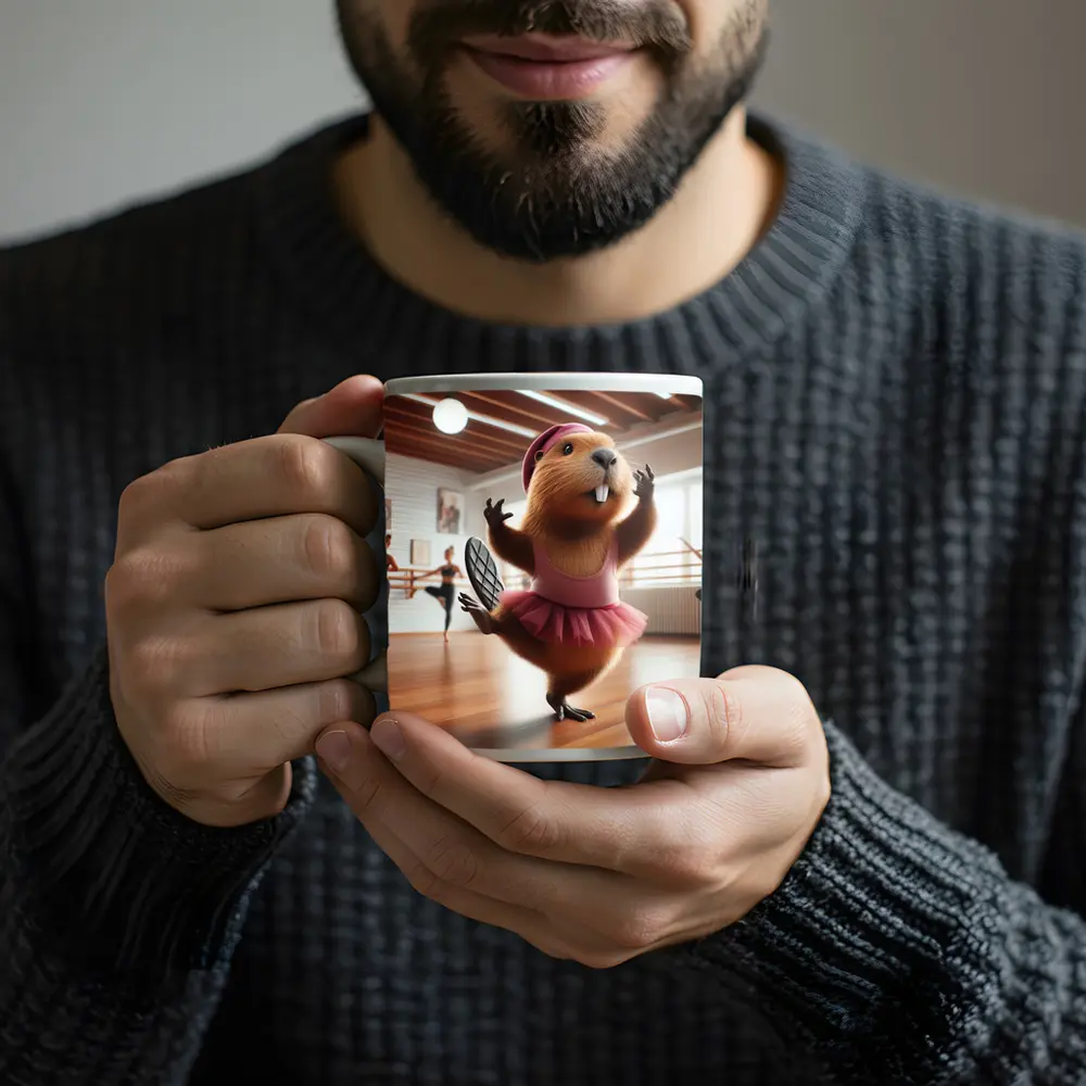 Funny Beaver Ballerina Dancing In Studio – Mugs