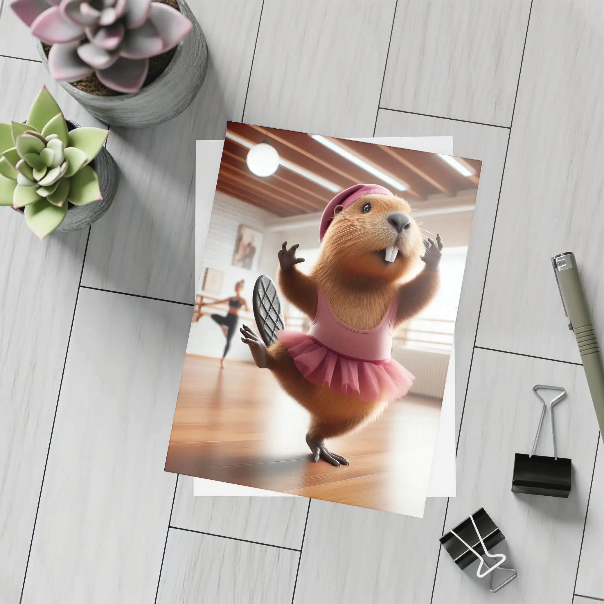 Funny Beaver Ballerina Dancing In Studio – Postcards