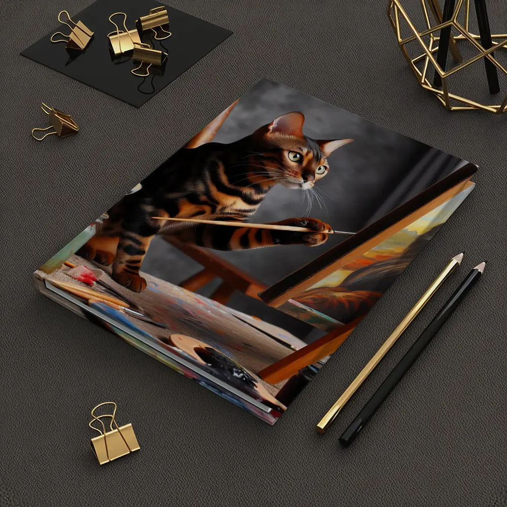Bengal Cat Painting Self Portrait On Easel – Notebooks