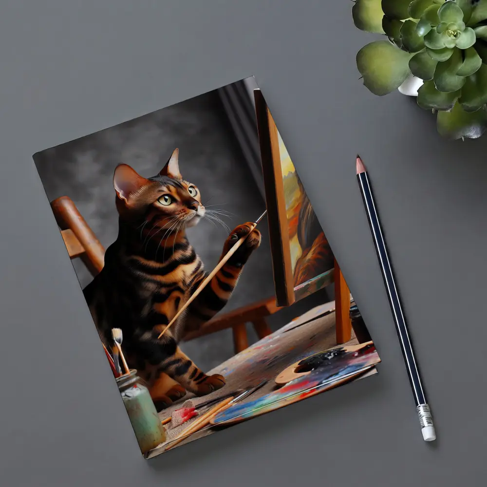 Bengal Cat Painting Self Portrait On Easel – Notebooks