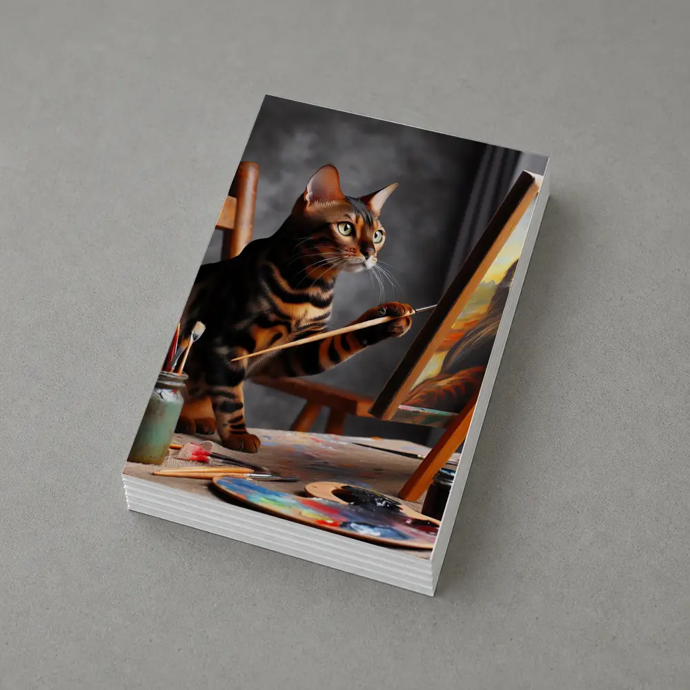 Bengal Cat Painting Self Portrait On Easel – Postcards