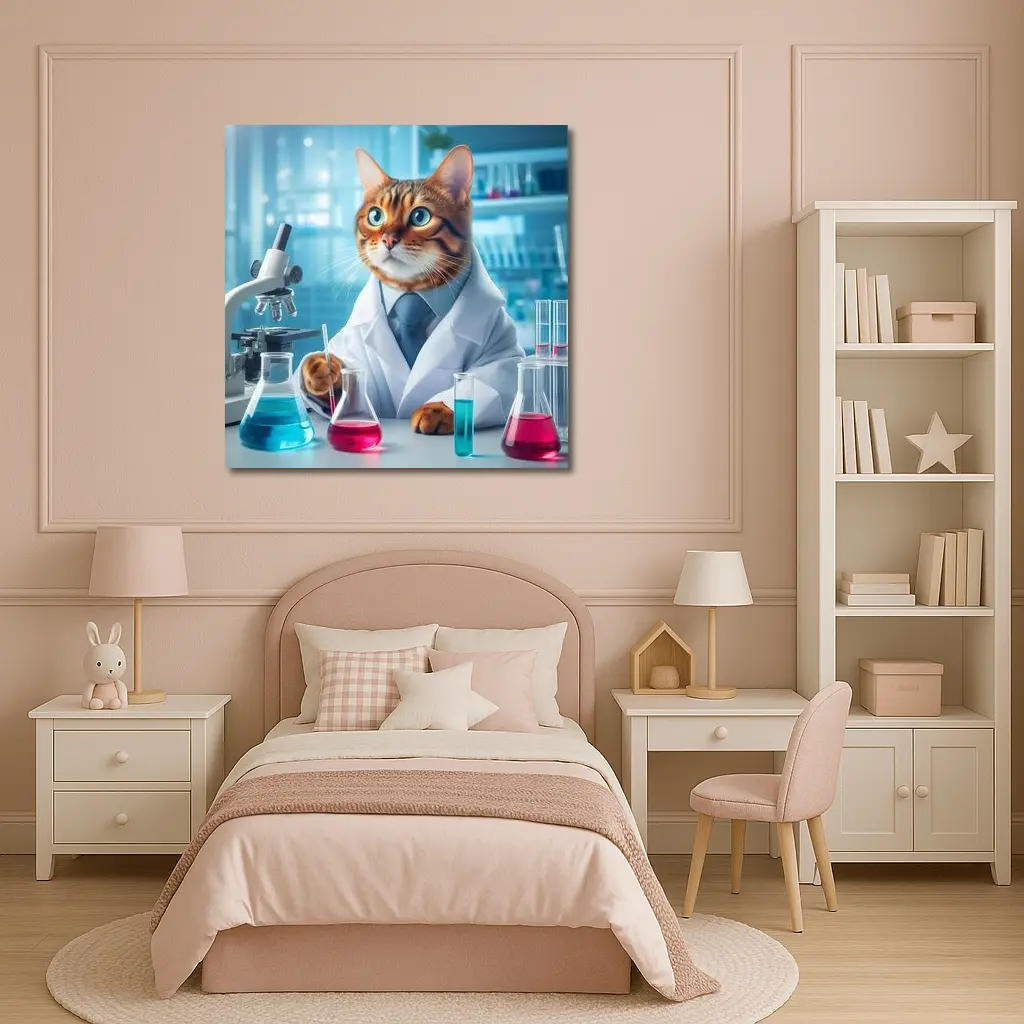 Bengal Cat Scientist In Laboratory Setting – Wall Art