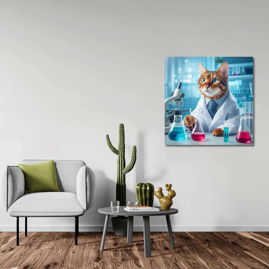 Bengal Cat Scientist In Laboratory Setting – Wall Art