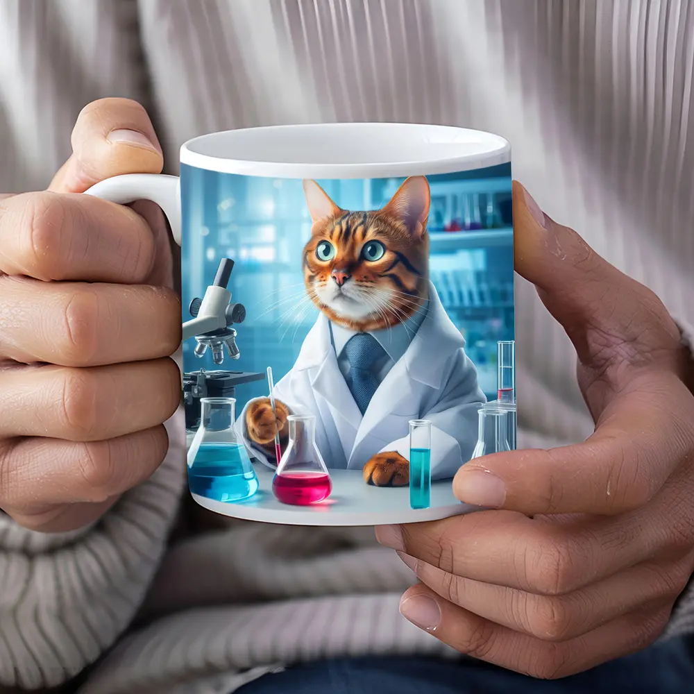 Bengal Cat Scientist In Laboratory Setting – Mugs
