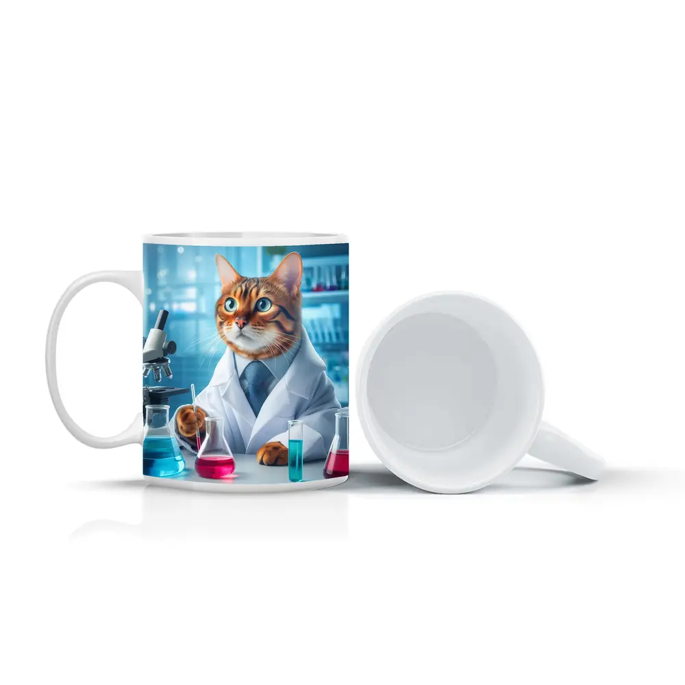 Bengal Cat Scientist In Laboratory Setting – Mugs