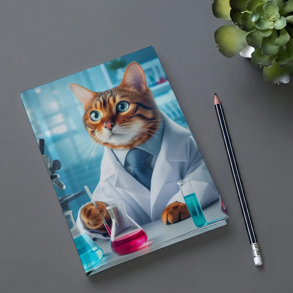 Bengal Cat Scientist In Laboratory Setting – Notebooks