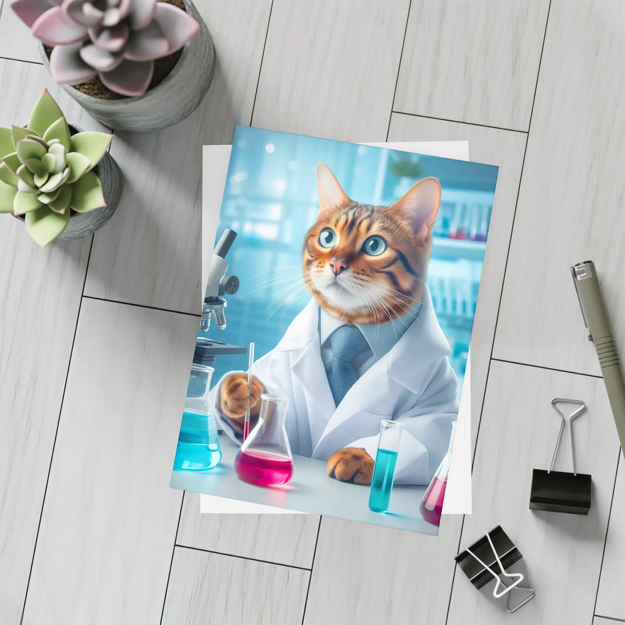 Bengal Cat Scientist In Laboratory Setting – Postcards