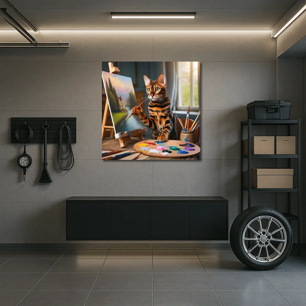 Bengal Cat Artist Painting on Easel – Wall Art