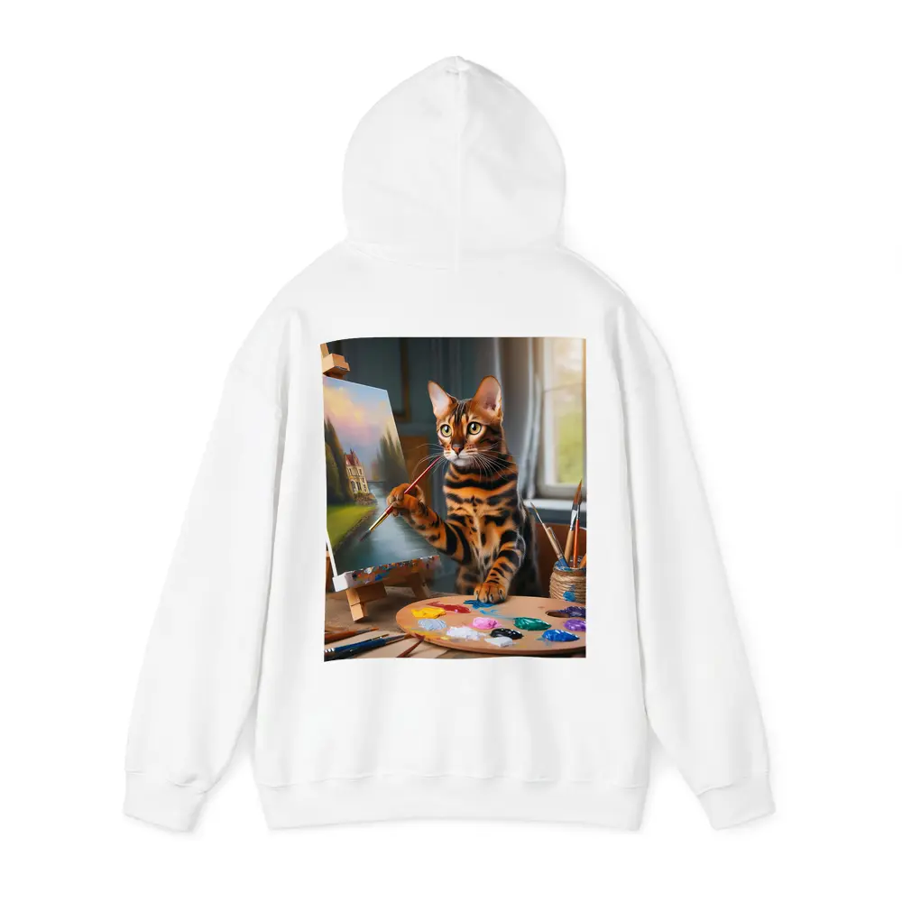 Bengal Cat Artist Painting on Easel – Hoodies