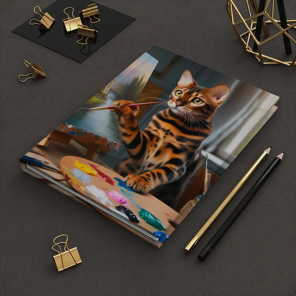 Bengal Cat Artist Painting on Easel – Notebooks