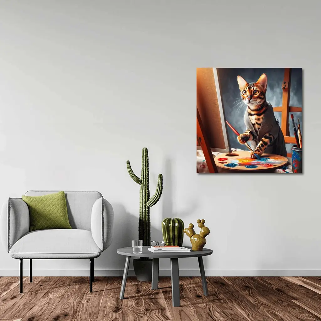 Bengal Cat Artist Painting on Canvas – Wall Art