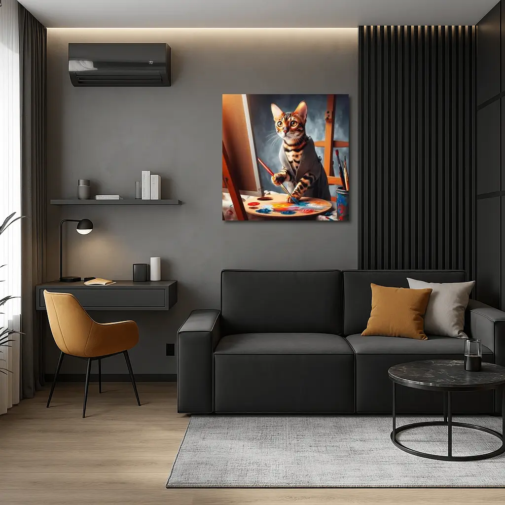 Bengal Cat Artist Painting on Canvas – Wall Art