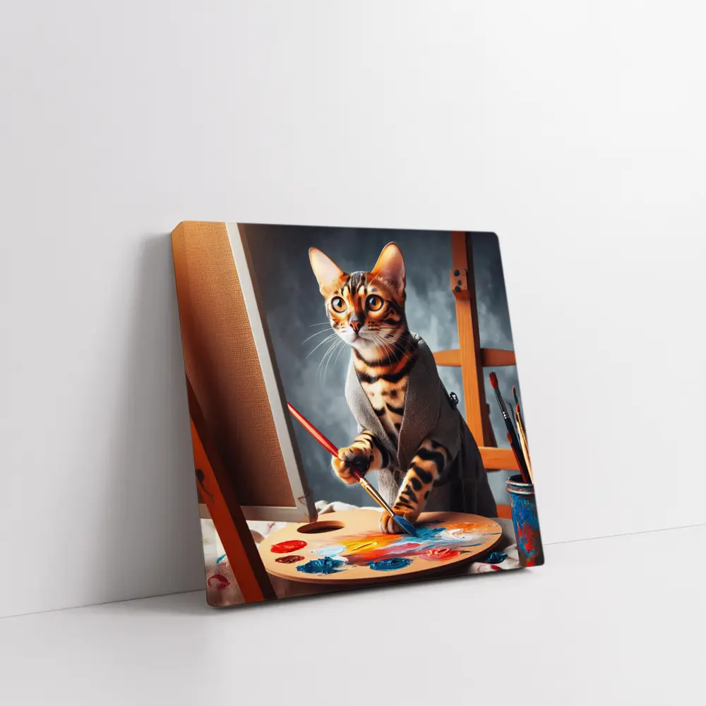 Bengal Cat Artist Painting on Canvas – Wall Art