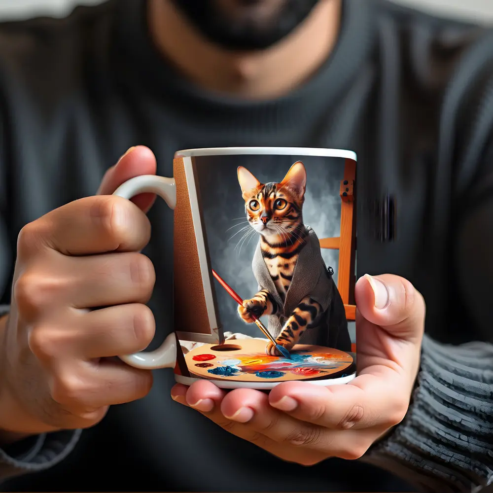Bengal Cat Artist Painting on Canvas – Mugs