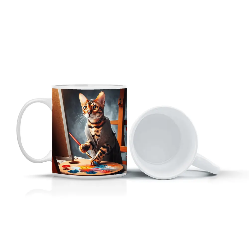 Bengal Cat Artist Painting on Canvas – Mugs