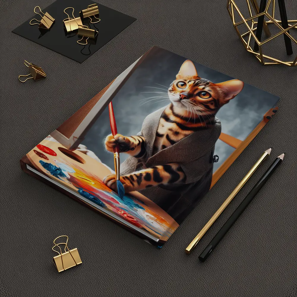 Bengal Cat Artist Painting on Canvas – Notebooks