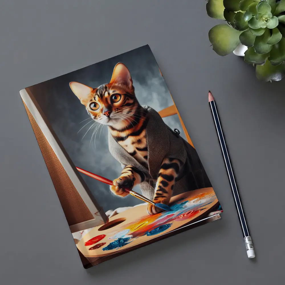 Bengal Cat Artist Painting on Canvas – Notebooks
