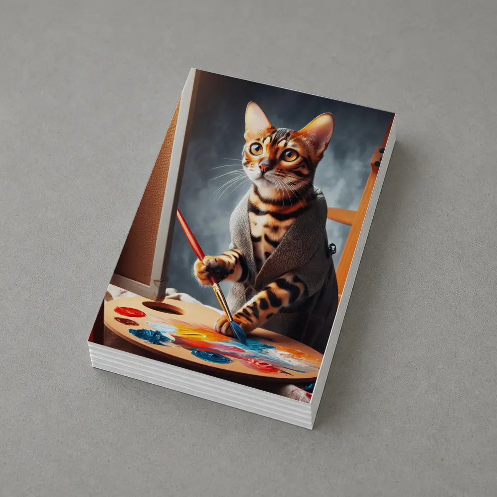 Bengal Cat Artist Painting on Canvas – Postcards