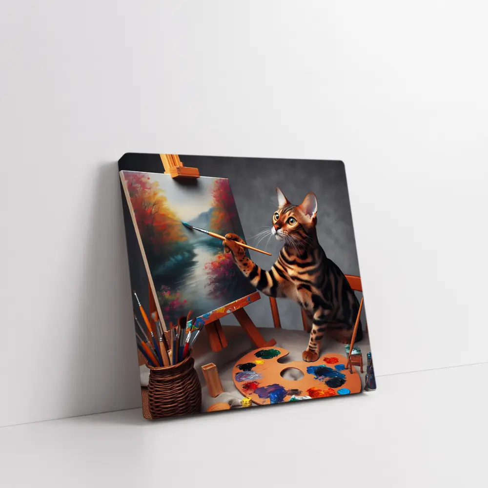 Bengal Cat Artist Painting on Easel – Wall Art