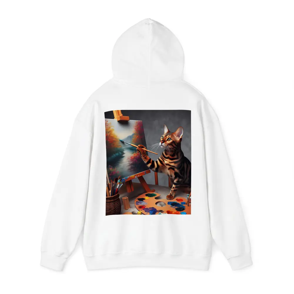 Bengal Cat Artist Painting on Easel – Hoodies