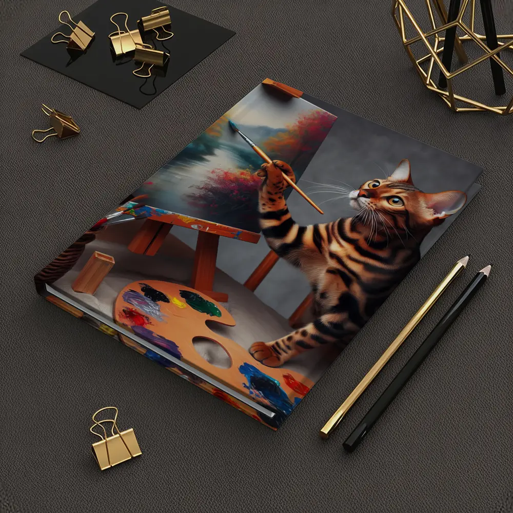 Bengal Cat Artist Painting on Easel – Notebooks