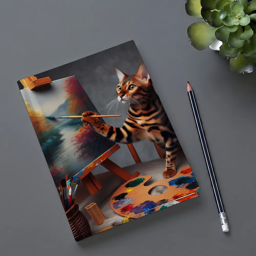 Bengal Cat Artist Painting on Easel – Notebooks