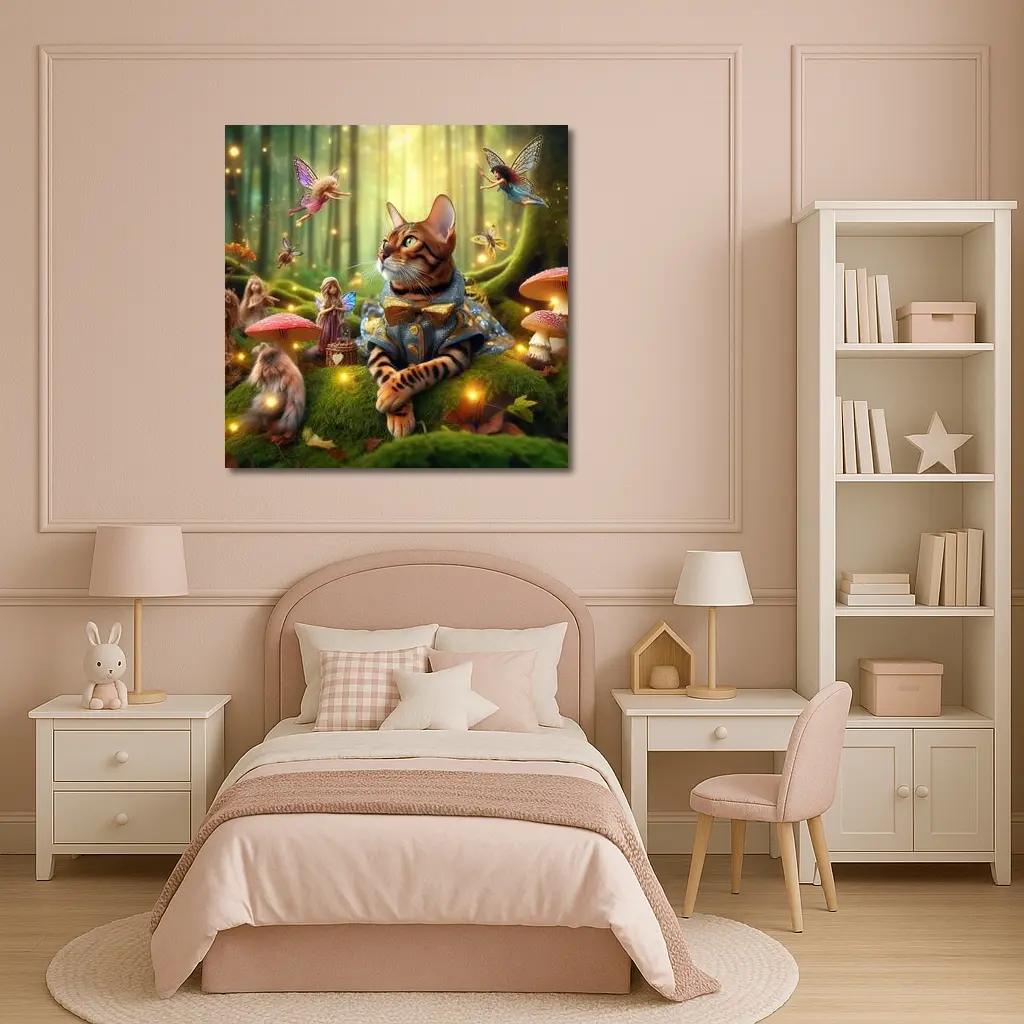Bengal Cat Fairy Forest Fantasy Art – Wall Art