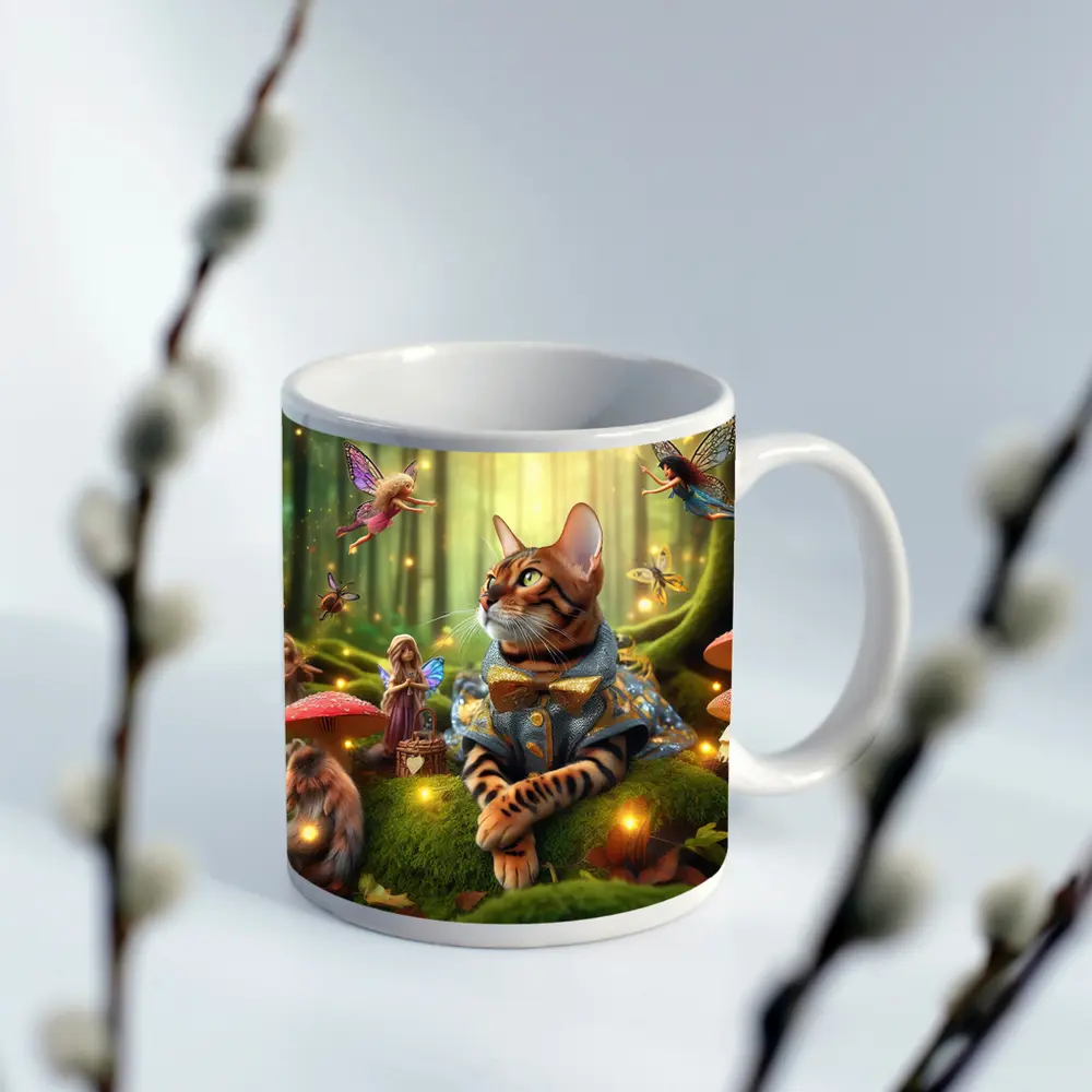 Bengal Cat Fairy Forest Fantasy Art – Mugs