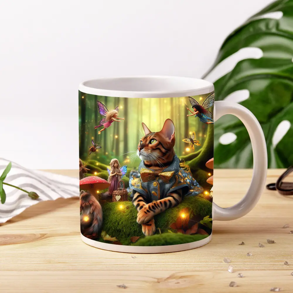Bengal Cat Fairy Forest Fantasy Art – Mugs