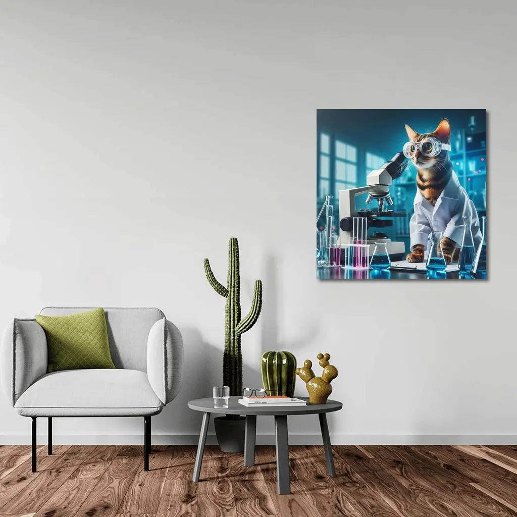 Tabby Cat Scientist Laboratory Microscope Art – Wall Art