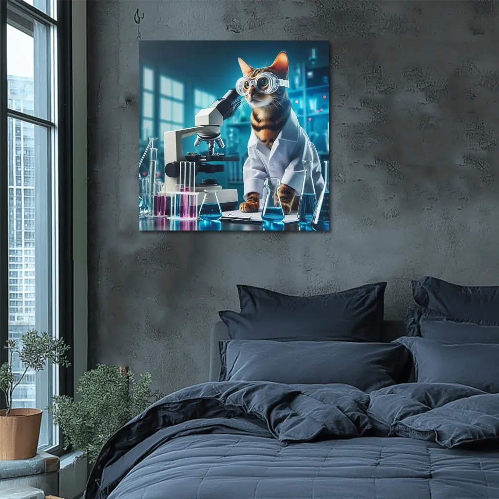 Tabby Cat Scientist Laboratory Microscope Art – Wall Art