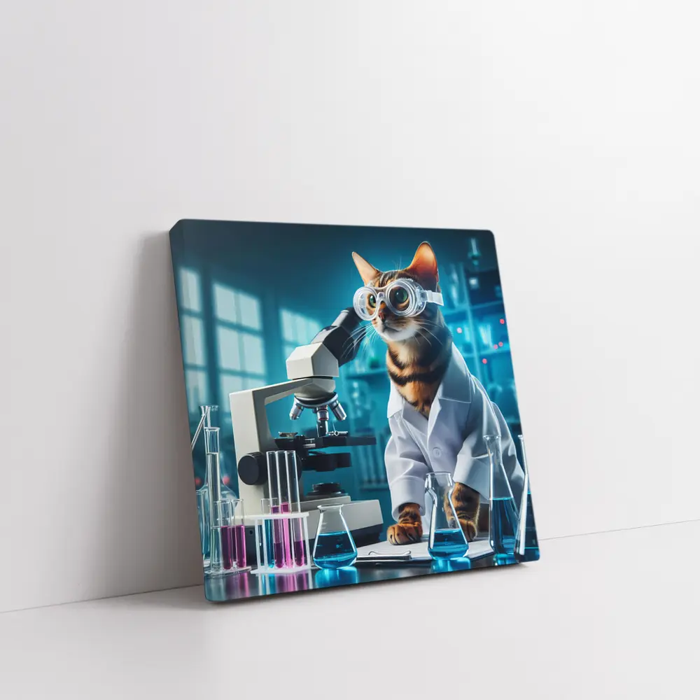 Tabby Cat Scientist Laboratory Microscope Art – Wall Art