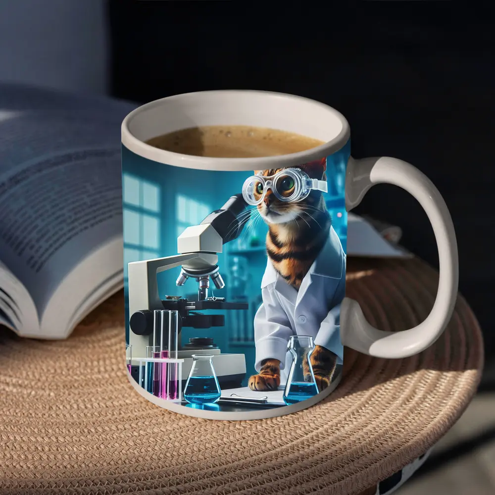 Tabby Cat Scientist Laboratory Microscope Art – Mugs