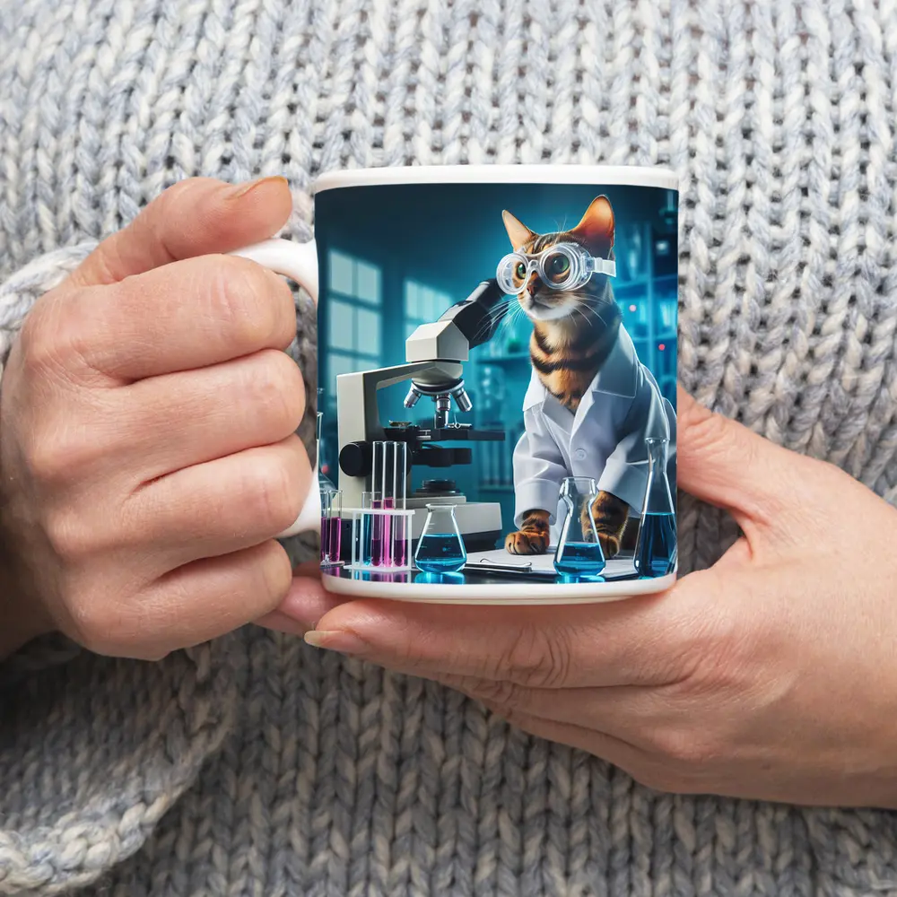 Tabby Cat Scientist Laboratory Microscope Art – Mugs