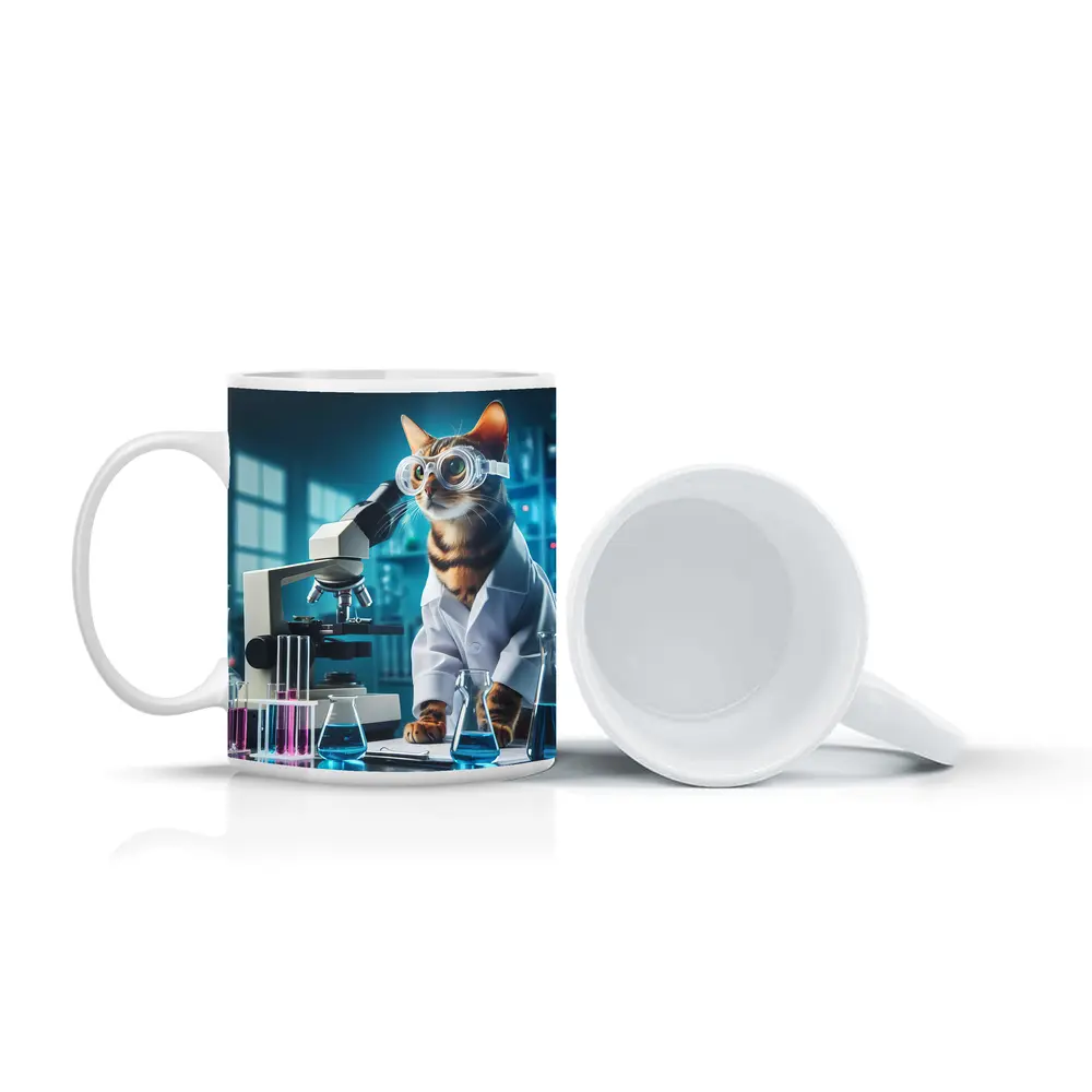 Tabby Cat Scientist Laboratory Microscope Art – Mugs