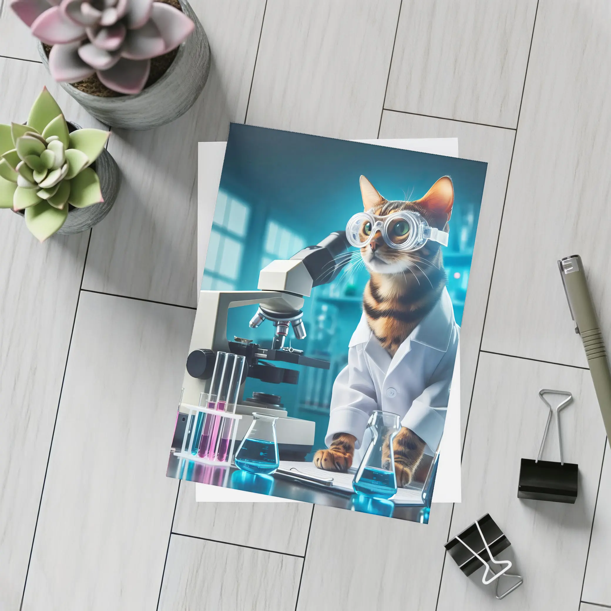 Tabby Cat Scientist Laboratory Microscope Art – Postcards