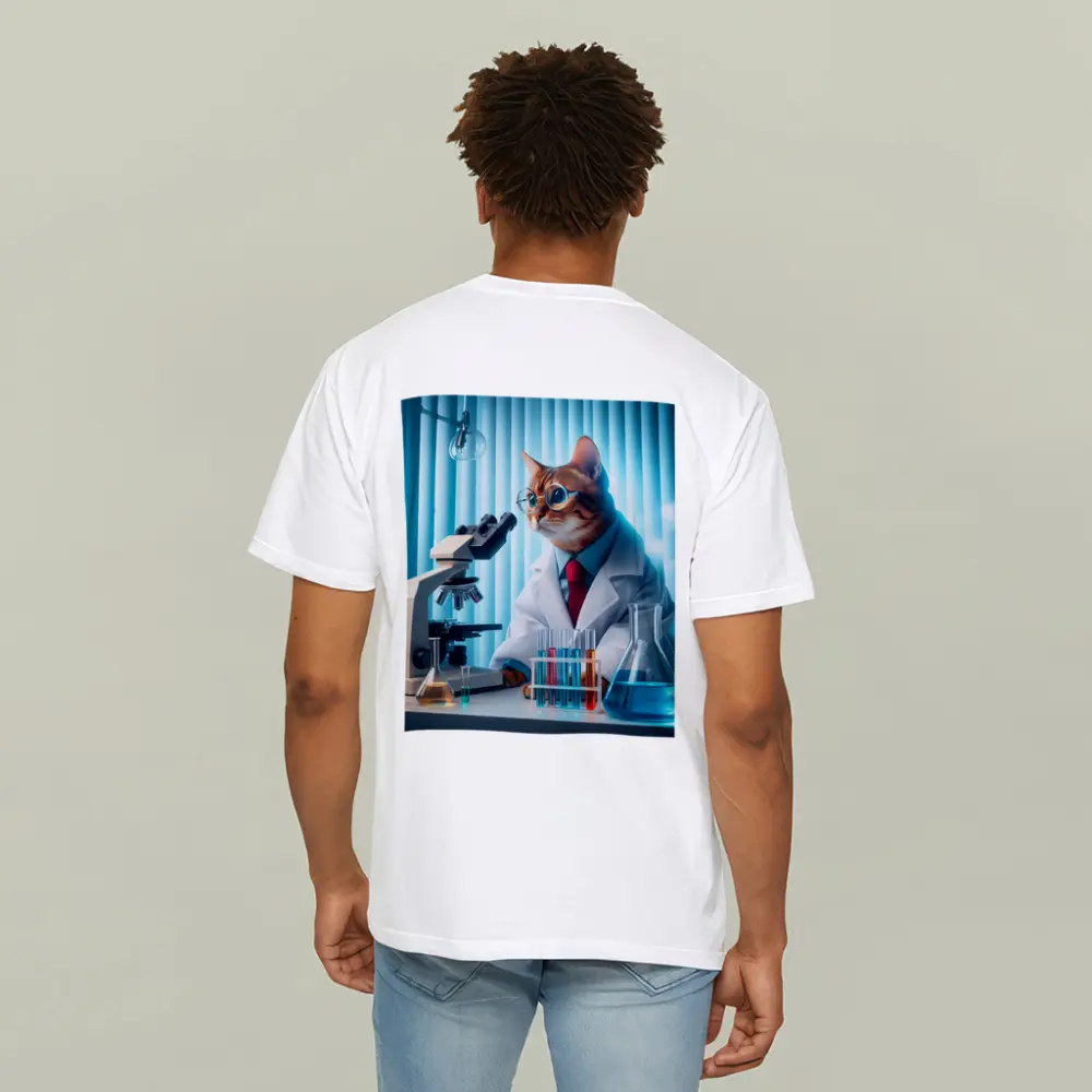 Cat Scientist In Laboratory With Microscope – T-Shirts